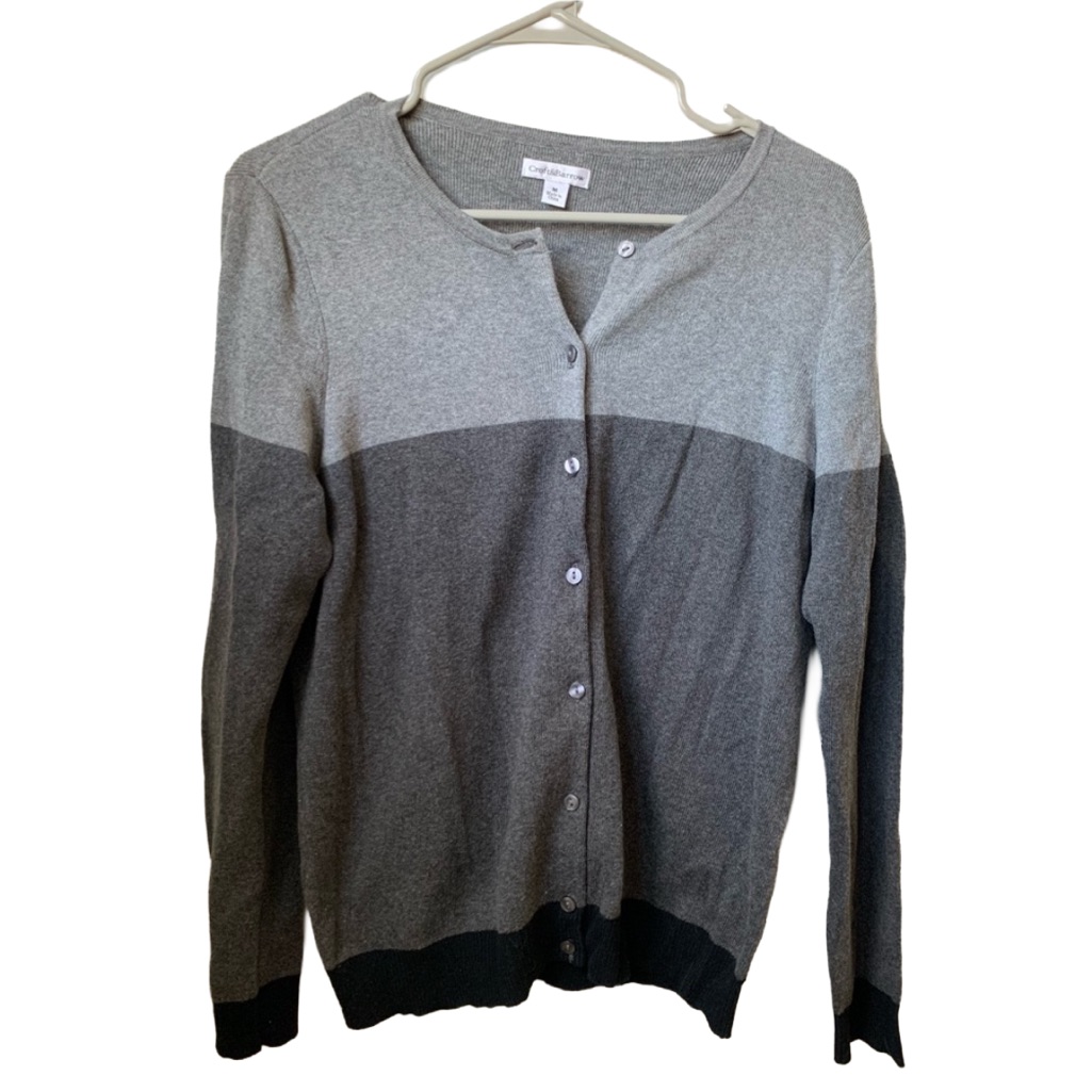 Croft & Barrow Women’s Gray Black Color Block Cotton Nylon Button Front Cardigan